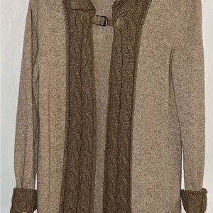 Cable Trim Open Cardigan in Taupe Brown Chiaramente Made in Italy